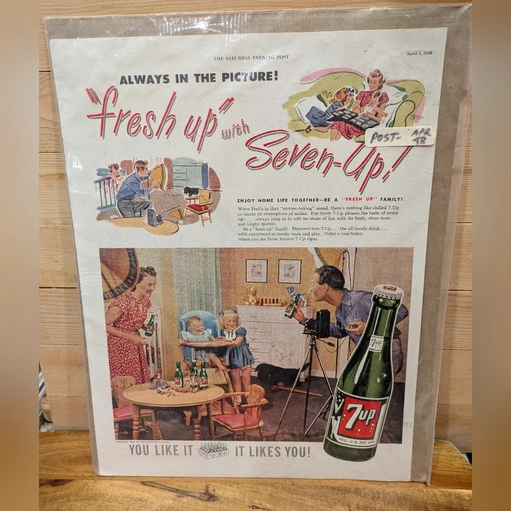 Vintage Seven-Up Advertisement Poster April 3 1948 11x14